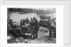 Folkestone, Kent. Sorting fish on the harbour slipway at low water by unknown