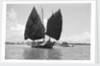 A bell stemmed harbour junk under sail at Singapore by David Watkin Waters