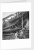 A close port side view of a Hong Kong fisher d.w. type junk repairing on a slipway at Hong Kong by David Watkin Waters