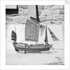 A starboard broadside view of as model of the Antung trader type junk 1938 on a display stand at Liu Kung Tao near Weihaiwei by David Watkin Waters