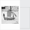 A starboard broadside view of as model of the Antung trader type junk 1938 on a display stand at Liu Kung Tao near Weihaiwei by David Watkin Waters