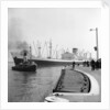 The Blue Star Line's 'Auckland Star'entering the King George V Dock in April 1964, assisted by the tug 'Atlantic Cock'. The 'Auckland Star' remained in service until 1978. by Grierson Collection