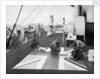 Lascars ' Asian seamen ' painting a Union flag on the deck of the P&O liner 'Chitral' by unknown