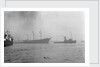 The clipper ship 'Cutty Sark' (1869) being towed from the East India Dock to Greenwich by the tug 'Gondia' (1927) by unknown