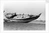 Decorated stern and deck hull of a large sambuk, beached at Aden by Alan Villiers