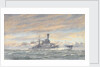 Unidentified battleship at sea by Alma Claude Burlton Cull