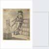 A Marine leaning on a pile of bales, with a seaman carrying kegs in the background by Gabriel Bray