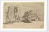 Woman asleep beside a wheelbarrow of fruit, which is being stolen by two small boys by Gabriel Bray