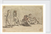 Woman asleep beside a wheelbarrow of fruit, which is being stolen by two small boys by Gabriel Bray