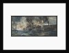 HMS 'Vindictive' alongside the Mole, Zeebrugge, April 23rd 1918 by Charles Dixon
