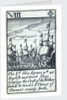 1588 Armada Playing Cards, VIII of Diamonds. 'The Ld, Hen: Seymor wth 40 English and Dutch ships keeping the Coast of the Netherlands to hinder ye Prince of Parma's coming forth' by unknown