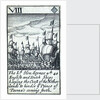 1588 Armada Playing Cards, VIII of Diamonds. 'The Ld, Hen: Seymor wth 40 English and Dutch ships keeping the Coast of the Netherlands to hinder ye Prince of Parma's coming forth' by unknown