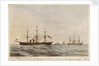 The 'Niagara', 'Valorous', 'Gordon' & 'Agamemnon' laying the cable at mid-ocean by Sarony
