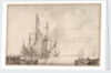 A Dutch flagship becalmed with vessels alongside by Willem Van de Velde the Younger