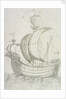 A three-masted ship under sail by Venetian School