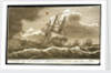 The 'Arethusa' frigate scudding under Foresail in a storm, with a view of Plymouth, and Maker Church at a distance by William Allen