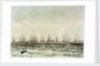 Spithead, 19 June 1845. 'Albion', 'Superb', 'Queen', 'Rodney', 'Trafalgar', 'Victoria & Albert', 'Canopus', 'St Vincent', 'Vanguard' by M. Grove