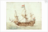 A Dutch three-masted ship under sail by Cornelis Verbeeck
