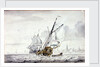 A Dutch Yacht beating out of a harbour off Kampsen by Wigerus Vitringa