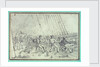 Shipboard scene of men firing canons by unknown