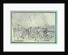 Shipboard scene of men firing canons by unknown