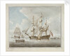 A two-decker at anchor drying sails by Dominic Serres