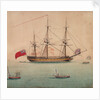 A frigate at anchor by Foreign School