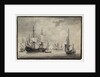 Dutch man-of-war, states yacht and distant shipping in a harbour by Charles Gore