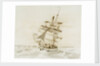 Merchant ship shortening sail in a fresh breeze by British School