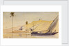 A large lateen-rigged vessel passing along the Nile by Edward Lear