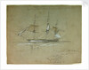 'L' Aigle' hove to and reefs in, 12 December 1841 by Oswald Walter Brierly