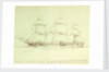 Study of HMS 'Amethyst' with notes about sail plan by William Lionel Wyllie