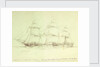 Study of HMS 'Amethyst' with notes about sail plan by William Lionel Wyllie