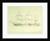 Study of HMS 'Amethyst' with notes about sail plan by William Lionel Wyllie