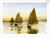 Small gaff-rigged cutters at sunset by William Lionel Wyllie