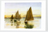 Small gaff-rigged cutters at sunset by William Lionel Wyllie