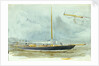 Portrait of a yacht at sea with crew on deck and detail of vessel enlarged in right-hand corner by William Lionel Wyllie