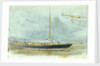 Portrait of a yacht at sea with crew on deck and detail of vessel enlarged in right-hand corner by William Lionel Wyllie