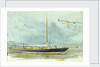 Portrait of a yacht at sea with crew on deck and detail of vessel enlarged in right-hand corner by William Lionel Wyllie