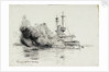 HMS 'Canopus' at Port Stanley, firing the opening salvoes of the Battle of the Falkland Islands, 8 December 1914 by William Lionel Wyllie