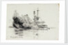 HMS 'Canopus' at Port Stanley, firing the opening salvoes of the Battle of the Falkland Islands, 8 December 1914 by William Lionel Wyllie