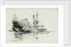 HMS 'Canopus' at Port Stanley, firing the opening salvoes of the Battle of the Falkland Islands, 8 December 1914 by William Lionel Wyllie