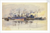 Sketch of merchant ships in port by William Lionel Wyllie