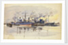 Sketch of merchant ships in port by William Lionel Wyllie