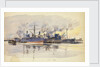 Sketch of merchant ships in port by William Lionel Wyllie