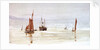 Sailing barges and a steamer, with a power station in the distance by William Lionel Wyllie