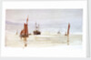 Sailing barges and a steamer, with a power station in the distance by William Lionel Wyllie