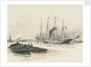 Passenger vessel 'Oruba' or 'Orotava' with barges in the foreground by William Lionel Wyllie