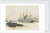 Passenger vessel 'Oruba' or 'Orotava' with barges in the foreground by William Lionel Wyllie