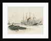 Passenger vessel 'Oruba' or 'Orotava' with barges in the foreground by William Lionel Wyllie